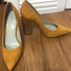 1. State Valencia mustard suede block pumps